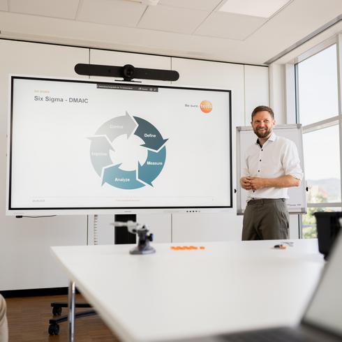 Six Sigma Ein Mann präsentiert den Six Sigma Zyklus